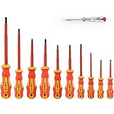 Gunpla 11 Pieces VDE Insulated Screwdriver Set, 1000V with Black Tip Magnetic, TPR Handle Electrician Soft-Grip Slotted Phill