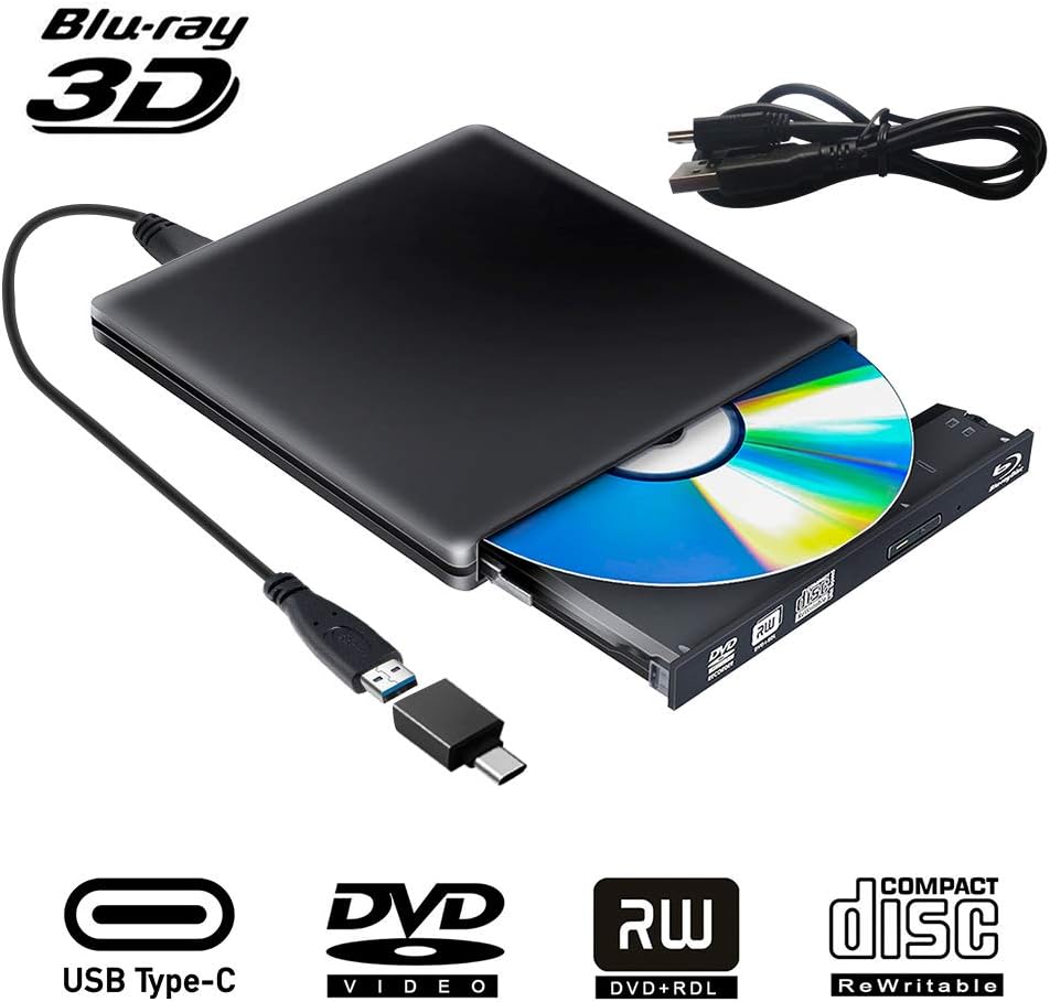 External Blu Ray DVD Drive Burner, USB 3.0 Portable Ultra Slim Blu Ray BD CD DVD Drive Player Burner for MacBook OS Windows