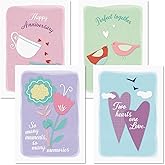 Every Happiness Anniversary Greeting Cards - Set of 8 (4 designs), Large 5" x 7" Wedding Anniversary Cards with Sentiments Inside, White Envelopes