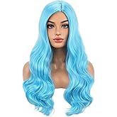BERON Blue Wig Long Wavy Wig Women Charming Full Wigs Long Curly Blue Wigs for Cosplay Party Hairnet Included