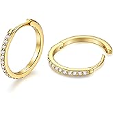 14K Gold Plated Hoop Earrings 925 Sterling Silver Cubic Zirconia Huggie Hoop Earrings for Women, Hypoallergenic Lightweight for Daily Birthday Christmas Valentine's Day Gifts(White/14K Gold)