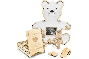 The Real Bossy Baby - Teddy Bear Baby Shower Decorations - We Can Bearly Wait - Guest Book Alternatives - Woodland Creatures - Includes Wooden Heart Tokens and Box - Centerpiece - Nursery Ultrasound Photo Frame (White)