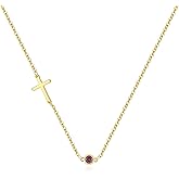 MIDEEO Christmas Gifts for Grandkids Cross Necklace for Women, Dainty 14k Gold Plated Cross Pendant Necklace Gold Cross Birthstone Necklace Tiny Sideway Cross Choker Necklace Trendy Christmas Gift for Women