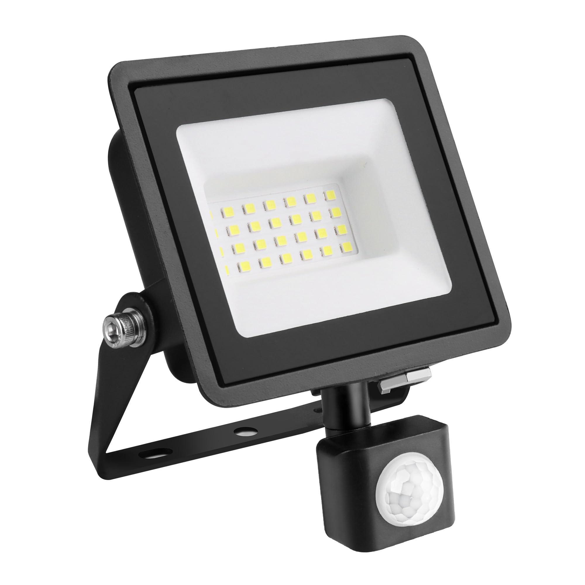 Bright Source LED Floodlight, PIR Motion Sensor, IP65, 20W, 2200lm, 120° Beam Angle, 6500K Daylight White, Black, with Adjustable Tilt Mounting Bracket & 1m Lead Wire