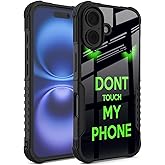 FJyuanqi Compatible with iPhone 16 Case for Men Women, Dont Touch My Phone Funny Design Heavy Duty Anti Slip Shockproof Hard PC Backplane Soft TPU Prevention Protective Case for iPhone 16