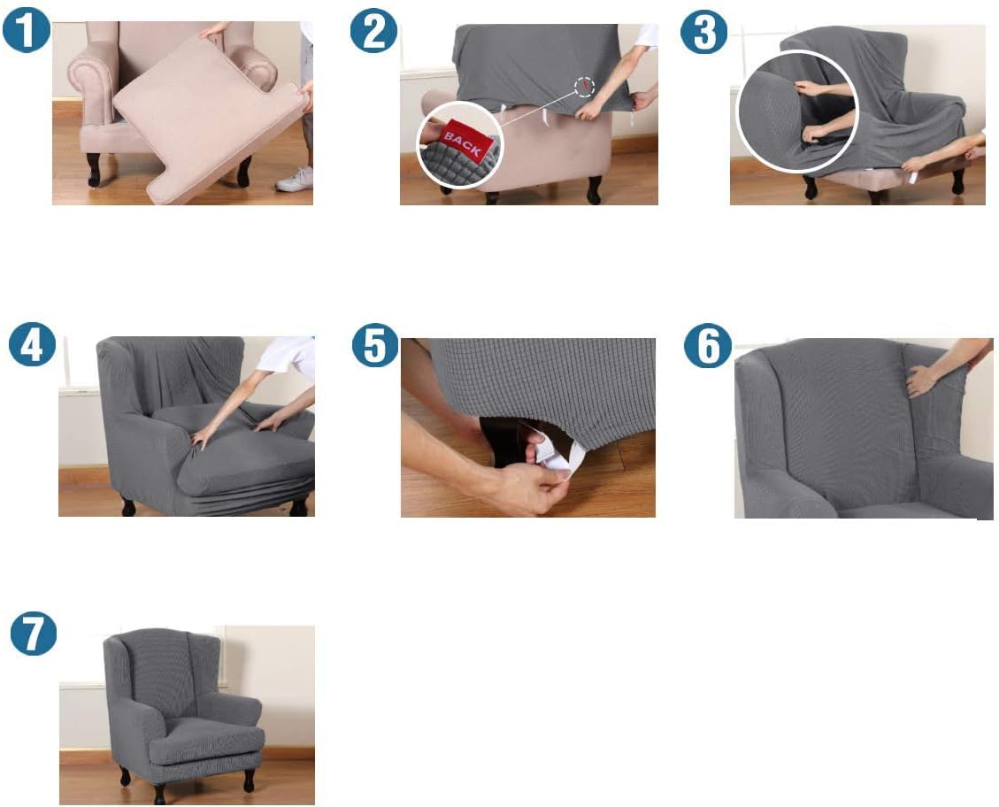 Youjoy Stretch Wingback Chair Slipcover 2-Piece Sofa Cover Furniture Protector Couch with Elastic Spandex Fabric Armchair Chair Slipcover,Navy: Kitchen & Dining