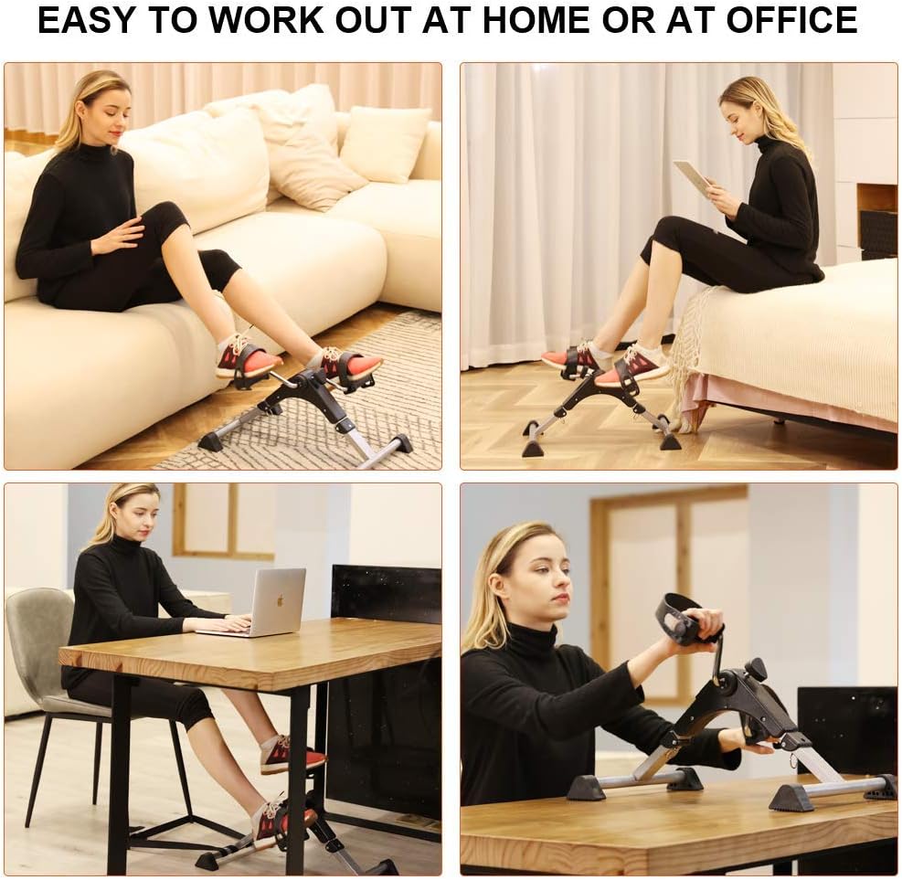 DECELI Under Desk Bike Pedal Exerciser-Folding Portable Exercise Peddler with Electronic Display for Legs and Arms Workout（Black）: Health & Personal Care