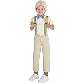 Child Grandpa Costume Kit | Kids Old Man Outfit with Bow Tie, Suspenders and Button Accessories for Halloween