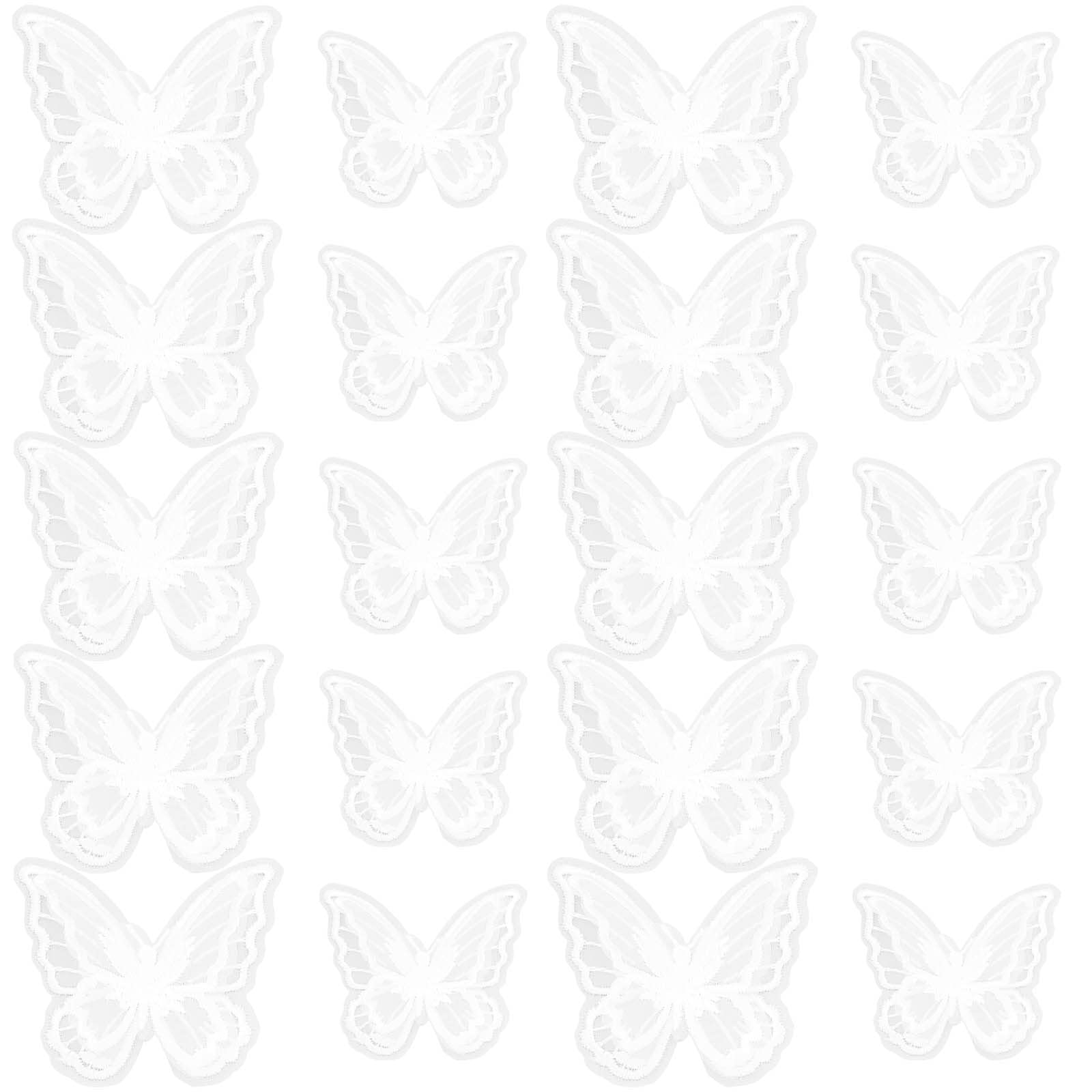 ECSiNG 20Pcs Lace Butterfly Applique Double Layers Butterfly Embroidered Patches in 2 Different Size Clothing Accessories for Wedding Party Dress DIY Making Crafts White