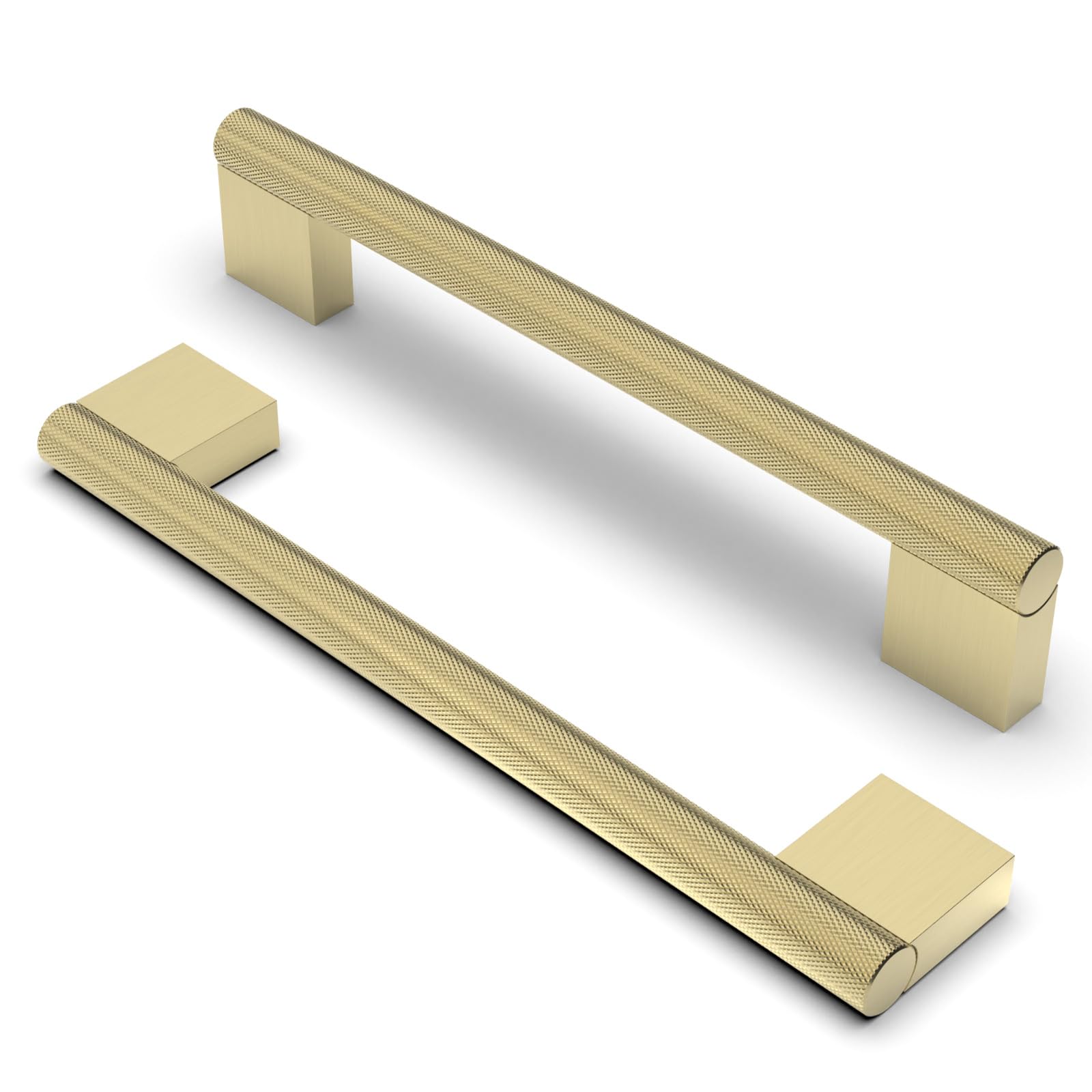 Furniware Brushed Brass Cabinet Handles - Pack of 10, Knurled Design, 160 mm Hole Spacing, Suitable for Kitchen Cabinets, Drawers and Furniture