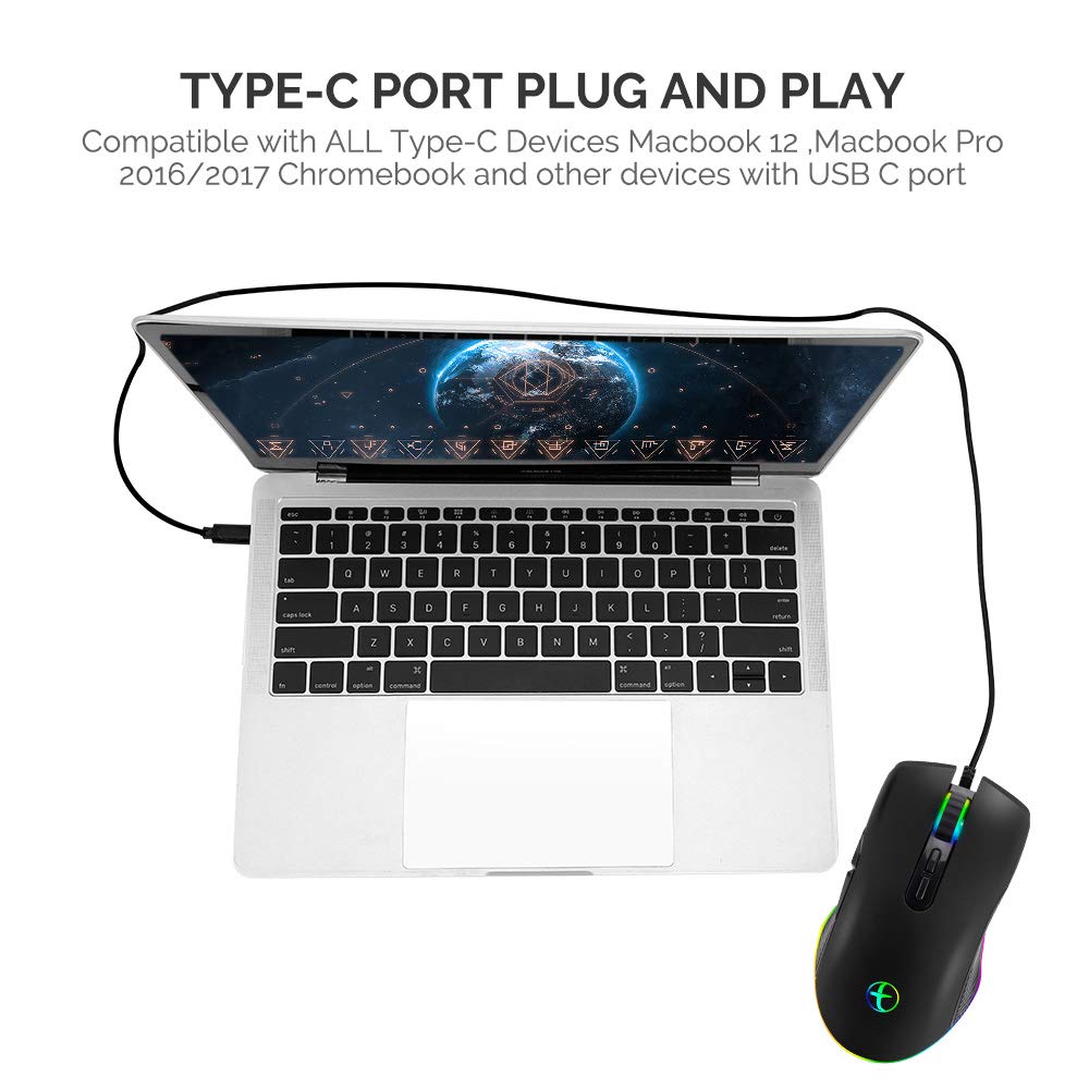 HXMJ RGB LED Gaming Mice,Wired USB C Port for Apple MacBook,Computer or Laptops with Type C Port