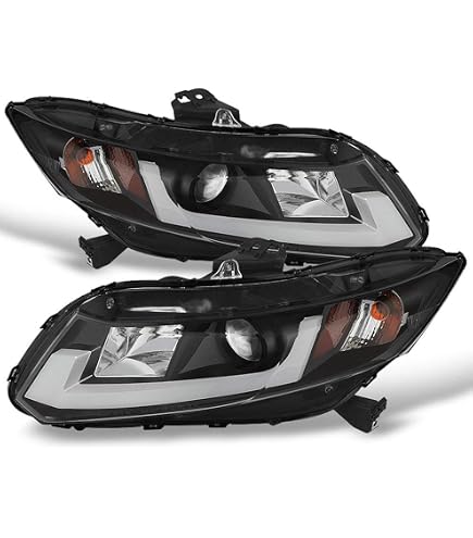 Beamax-9 Black Amber Headlight Assembly Pair For Honda Civic 2012-2015 Sedan & 2012-2013 Coupe – Halogen, DOT