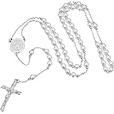 ChainsHouse Rosary Catholic Necklace for Women, Stainless Steel/Black/14K Gold Plated Catholic Prayer Chain with Glass Pearl Beads (Sent Gift Box)