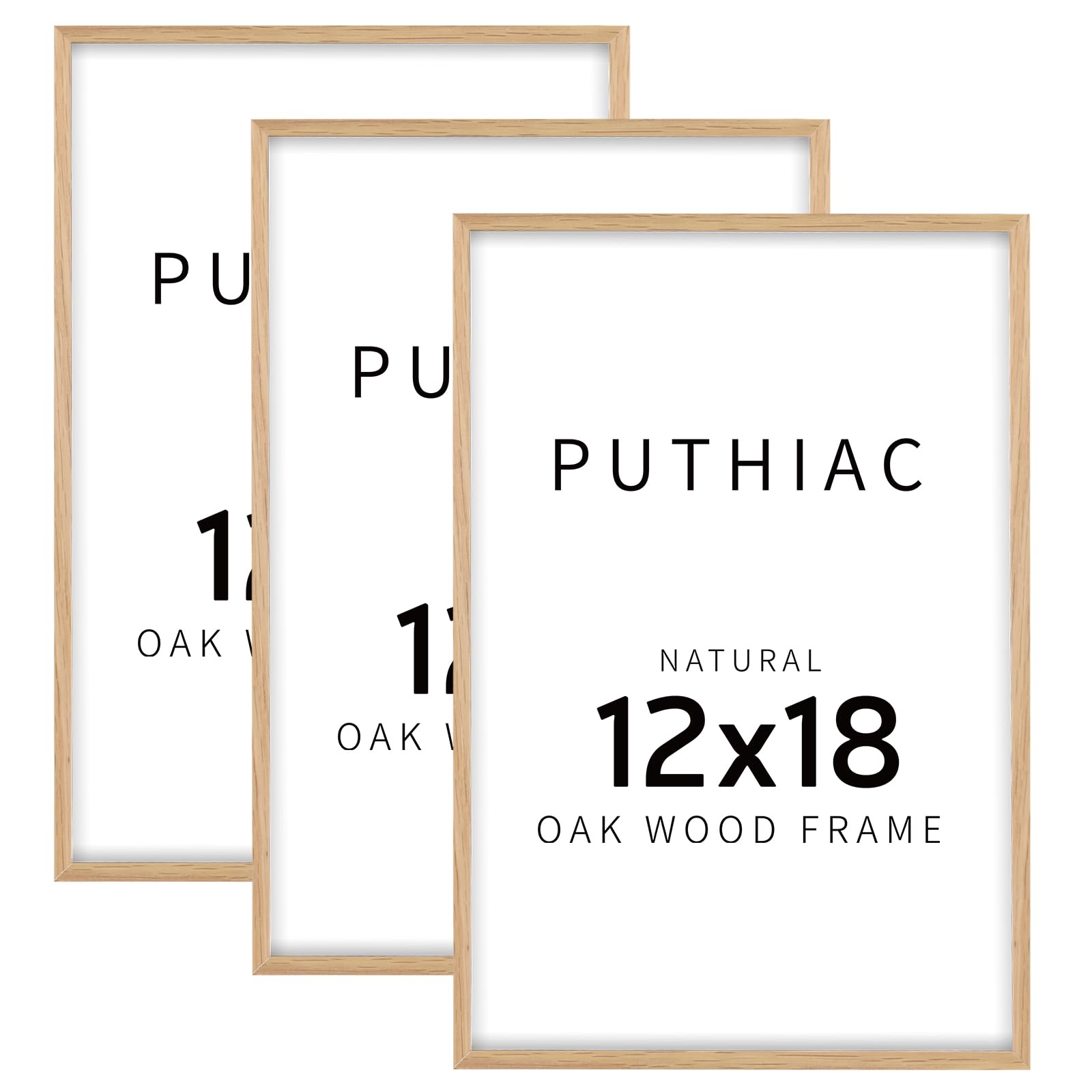 12x18 Oak Wood Picture Frame - Minimalist 12x18 Poster Frame, 12"x18" Picture Frame Wood, Natural Solid Wooden Picture Frames for Wall Art Photo and Prints(3 Pack, Beige) Image