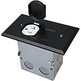 JACEPFY Floor Outlet Cover Box, Recessed Floor Outlet Cover Plate, Flip Lid 20A Tamper Resistant Receptacle Socket with Watertight Gaskets (Black)