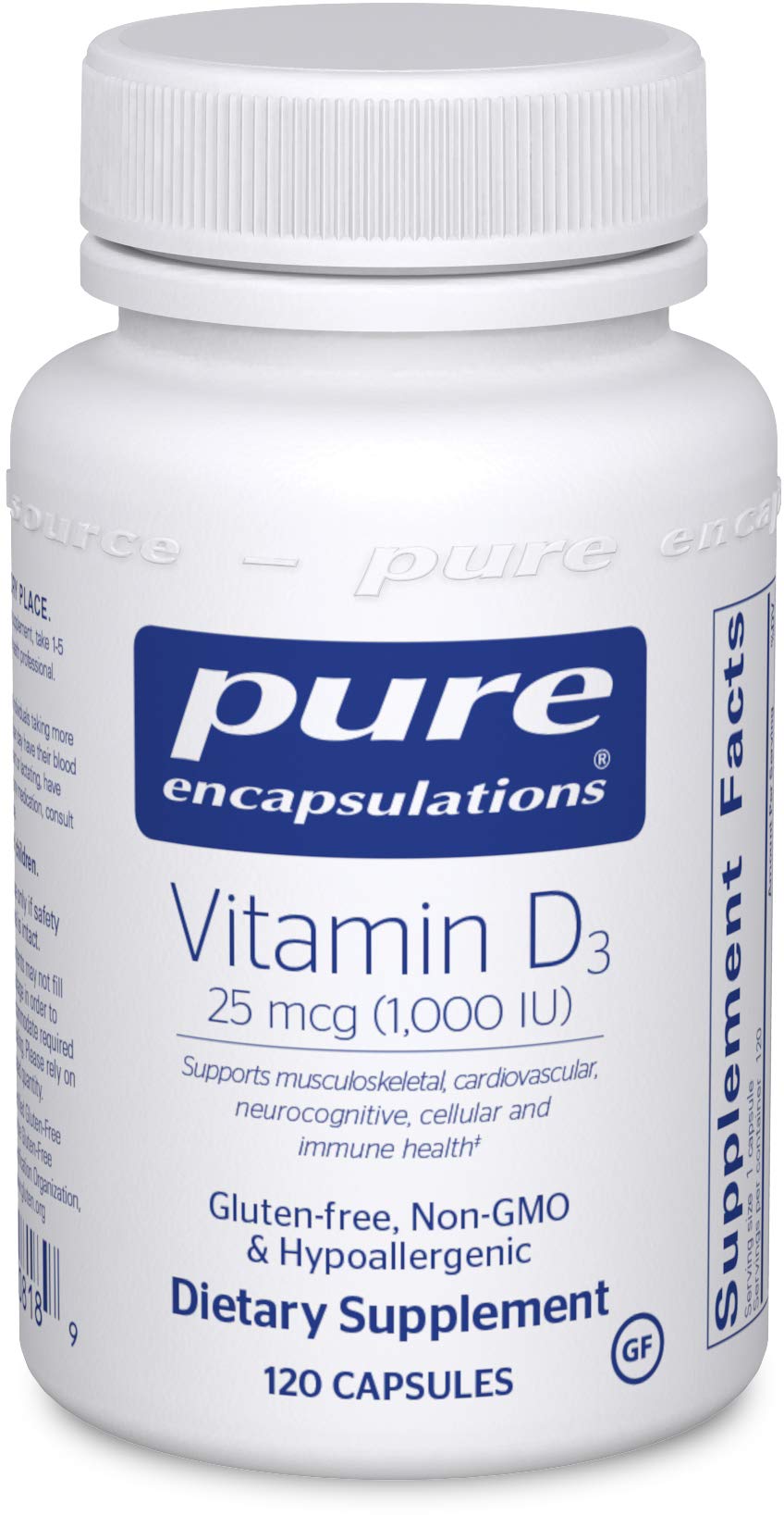 Pure Encapsulations Vitamin D3 1,000 IU Hypoallergenic Pure Vitamin