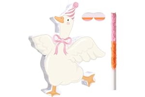 Pasimy One Silly Goose Piñata with Blindfold and Stick Funny Piñata Bundle for Girls Pink Silly Goose Theme Birthday Baby Shower Halloween Party Decorations Game Supplies, 12.20 x 14.80 Inch