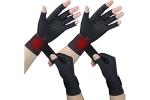 TIANHENGYI 2 Pairs Copper Arthritis Gloves for Women Men, Fingerless Compression Gloves Relieve Hand Pain, Typing Gloves for Arthritis, Carpal Tunnel, Tendonitis, RSI with Adjustable Wrist Strap (Small/Medium)