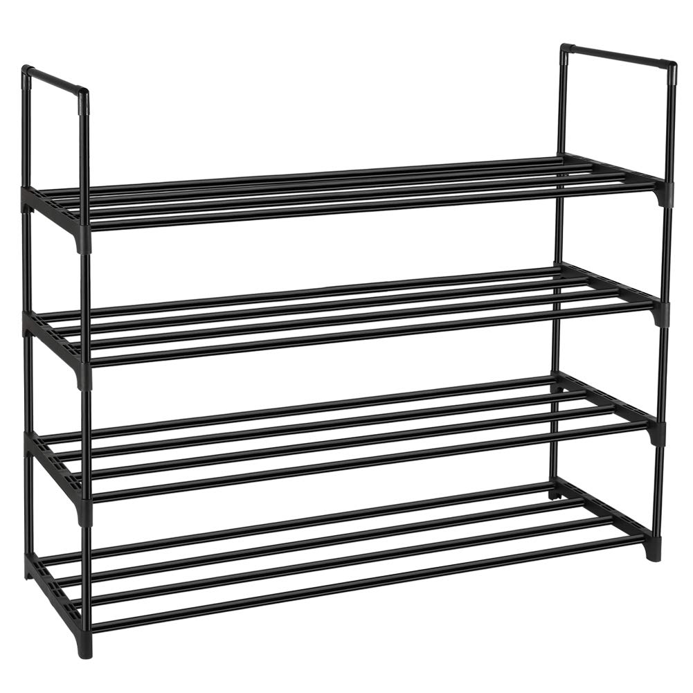 DazHom 4-Tier Shoe Rack, Space Saving Shoe Tower Storage Organizer, Stackable Shoe Shelf, DIY Adjustable Cabinet Unit Entryway Shoe Racks, Durable Metal Shelves Holds 20 Pairs, Black