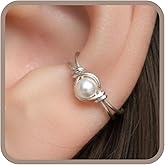 Sterling Silver White Pearl Clip On Ear Cuff, Non Piercing Dainty Huggie Freshwater Pearl Earring, June Birthstone
