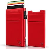 TOYFID Minimalist Metal wallet,RFID Blocking Smart Pop Up Card Wallet 6-12 Cards Holder Slim Compact Front Pocket Wallets with Elastic Coin Pocket for Men and Women,Red