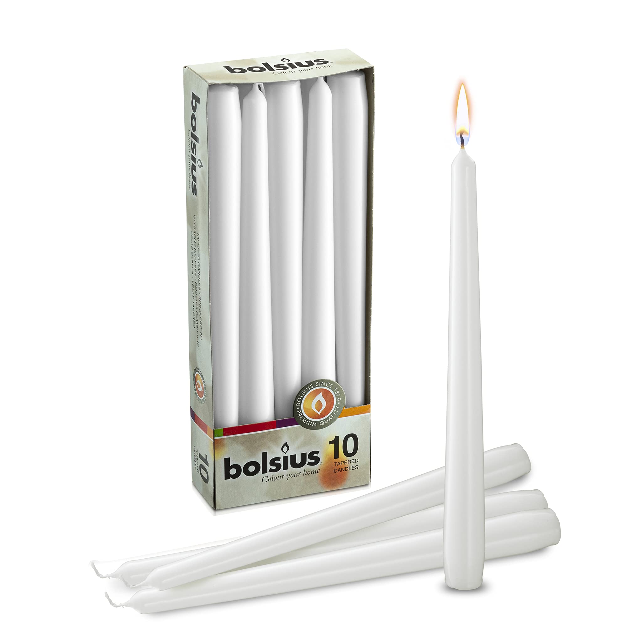 BOLSIUS TAPERED CANDLES - WHITE [1 PACK OF 10]