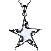 POPLYKE Pentagram Necklace for Women Sterling Silver Opal Necklace Pendant Music Jewelry Gift for Women