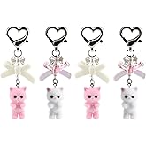 Gallipower 4Pcs Cute Cat Keychain,Funny Fuzzy Cat Keychain,Matching Cats Keychains Heart Bow Pendant for Women Cats Keychains Charms for Backpack Purse Phone