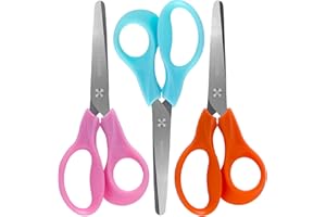 SLEMOON 5" Small School Student Blunt Kids Craft Scissors, Sharp Stainless Steel Blades Safety Comfort Grip for Toddler Preschool Children Cutting Paper, 3 Pack,blue