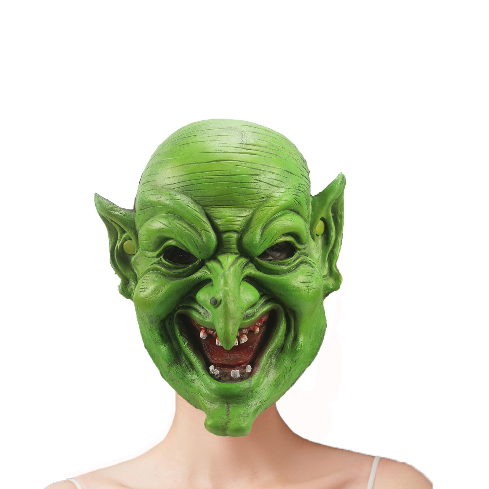 Faxianther Scary Green Witch & Wizard Full Face Cover Evil Demon Devil Mask - Fancy Dress Party Cosplay Mardi Gras & Halloween Costume Accessory Prank Props