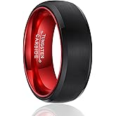 SOXEMAN Men's Tungsten Wedding Band, 8mm Wide with Colored Inner Accent, Contrasting Black and Silver