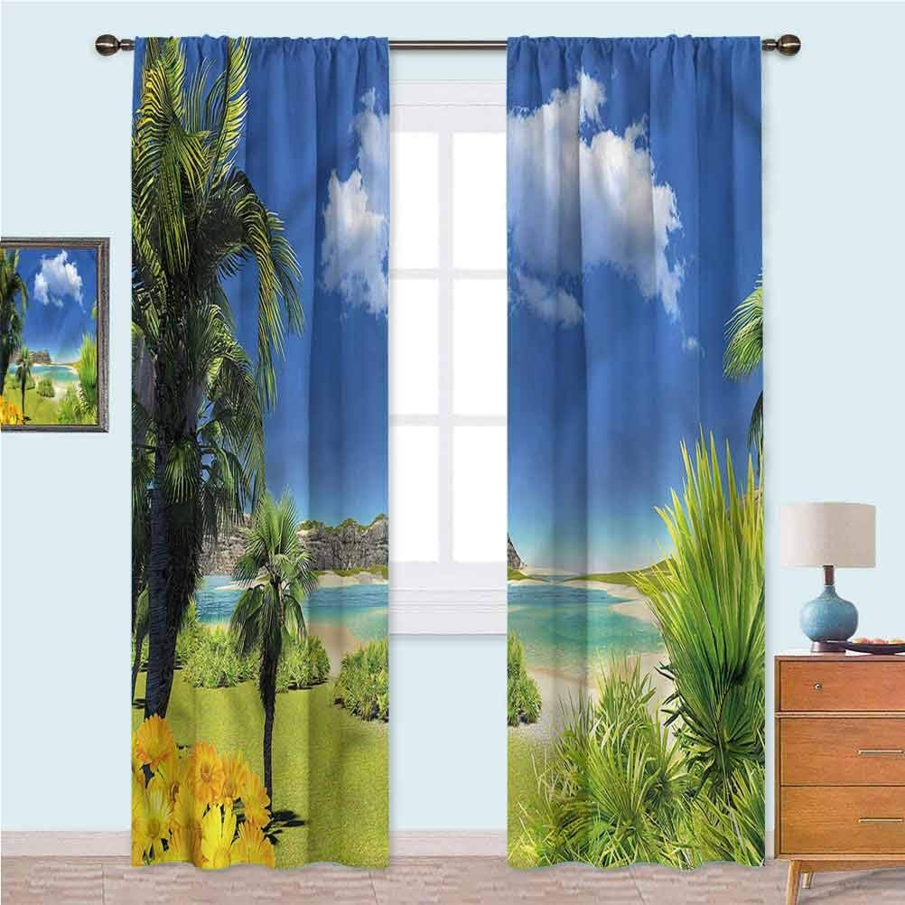 YUAZHOQI Tropical Window Curtains Paradise Palms Island Thermanal Insulted Drapes for Living