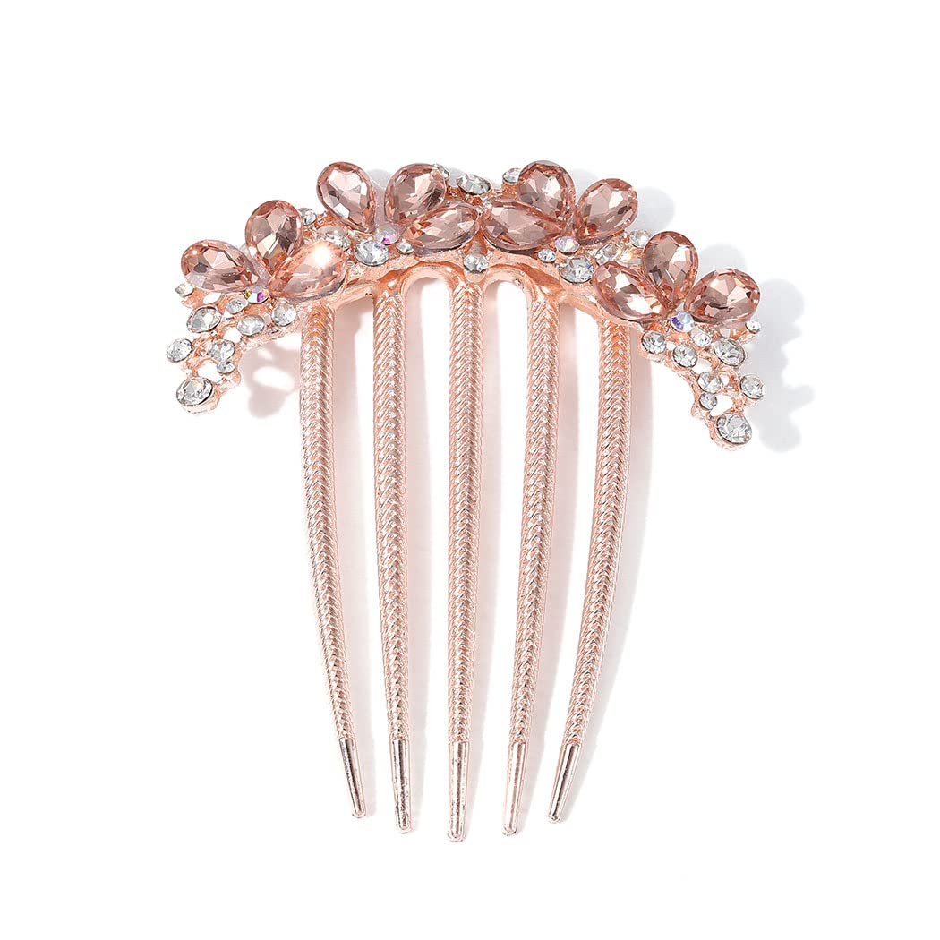 Relandy Bride Wedding Hair Comb Navy Blue Rhinestone Bridal Hair Clip Pearl Wedding Hair Accessories for Women and Girls (Champagne)