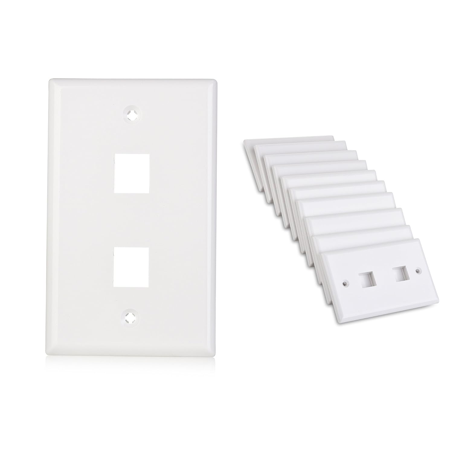 Cable Matters (10-Pack) Low Profile 2-Port Keystone Jack Wall Plate in White