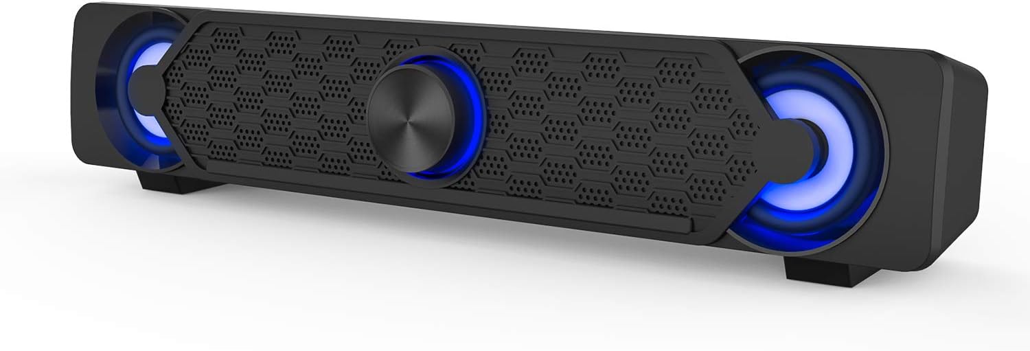 Smalody PC Speakers, Computer Speaker, USB Soundbar, Gaming with Cool LED Lights