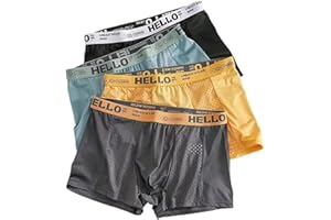 nocmosi Hello Underwear for Men, Mens Ice Silk Mesh Boxer Briefs, Men's Breathable Nylon Trunks for Gym, Travel, Daily Wear