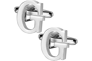 HAWSON A-Z Initial Cufflink for Men, Classic 18k Gold Silver Black Letter Alphabet Monogram Cuff Links for Wedding Business Party Party