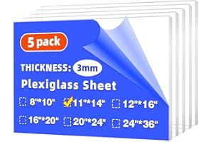 KERTLOU (5 Pack) 11" x 14" Plexiglass Sheets 1/8 inch Thick (3mm), Clear Acrylic Sheets Panel Cut to Size Plexiglass Acrylic Board, Cut with Engraver, Power Saw or Hand Tools, No Laser Cut.