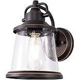 GRUENLICH Outdoor Wall Lantern, Wall Sconce as Porch Lighting Fixture, E26 Medium Base, Metal Housing Plus Seeded Glass, Oil 