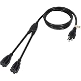 2 Way Power Cord Splitter Cable 6 Ft-3 Prong 1 to 2 Extension Cord-Outlet Saver-Elecan Male to Female Y Splitter Power Extension Cable Strip&ndash;UL Certified SJTW 16 Gauge 13 A/125 V&ndash;Black