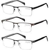 EYECEDAR 3 Pack Blue Light Blocking Reading Glasses Men Eyeglasses Metal Half Frame Readers for Men 2.0