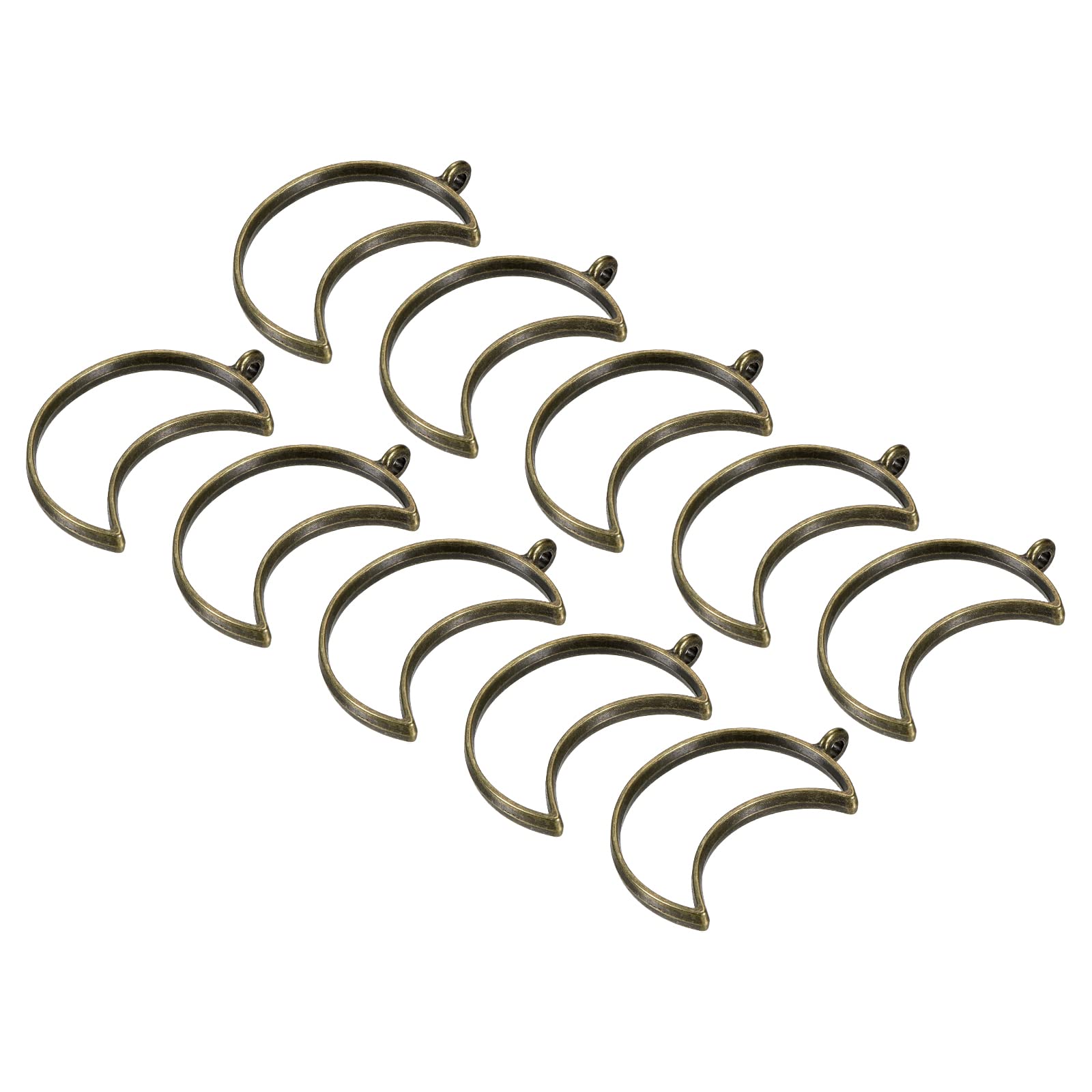 M METERXITY 10 Pack Open Bezels for Resin - Hollow Frames Alloy Moon Shaped, Apply to DIY Crafts Pendants Pressed Flowers (Bronze)