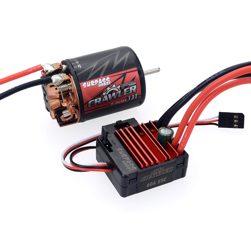 DollaTek 540 13T Brushed Motor 5-Slot RC Car Motor with 60A Brushed ESC Waterproof 6V/2A SBEC and and Programming Card Combo Set for 1/10 RC Crawler