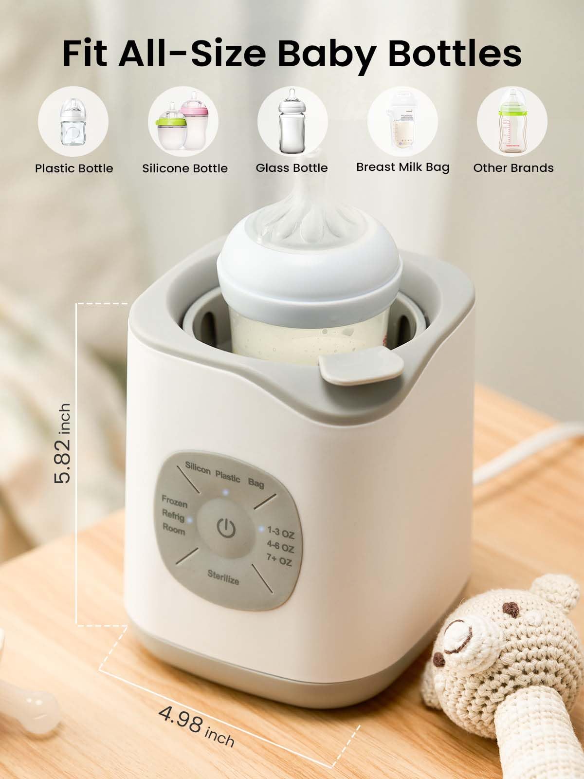 GROWNSY Bottle Warmer, Baby Bottle Warmer Fast for Breastmilk & Formula, Accurate Temperature Control, Milk Warmer for All Bottles with Thaw, Sterilizing, Keep Warm, Heat Food