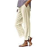 bmkBWO Linen Pants Women Petite Straight Leg Summer Cotton Linen Wide Leg Lounge Pants High Waisted Casual Plus Size Trousers