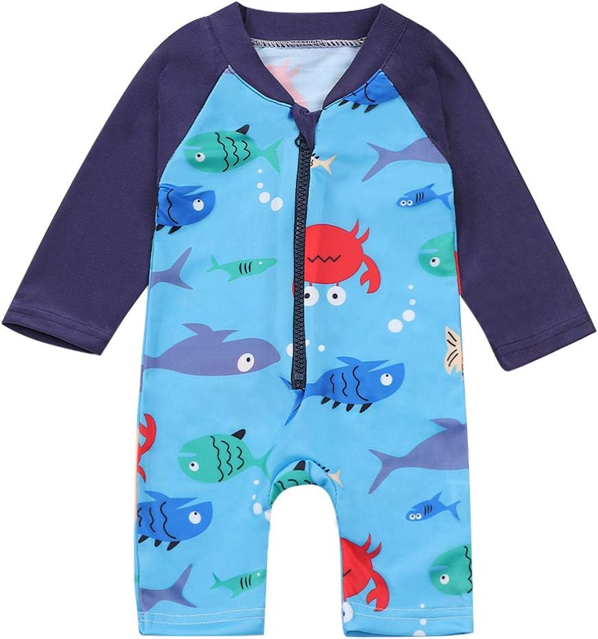 Toddler Kids Baby Boy Swimsuit Short Sleeve Bathing Suit Shark Pattern One Piece Swimwear Summer