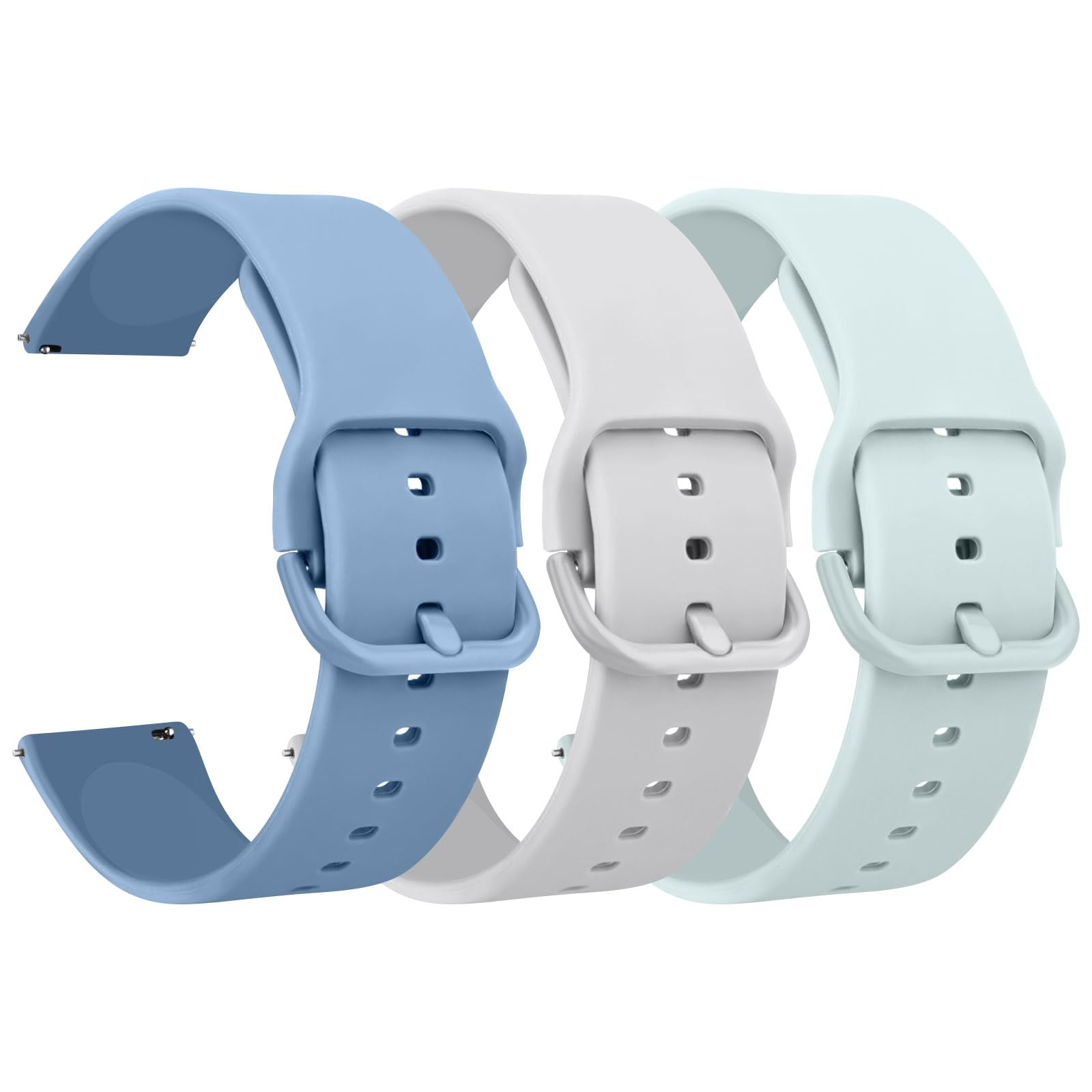 AK Pack 3 Watch Bands 20mm 22mm for Women Men, Replacement Straps Band for Smart Watch, soft skin-friendly silicone quick release, smart watch wristband (22mm, Sky Blue/Silver Gray/Turquoise)