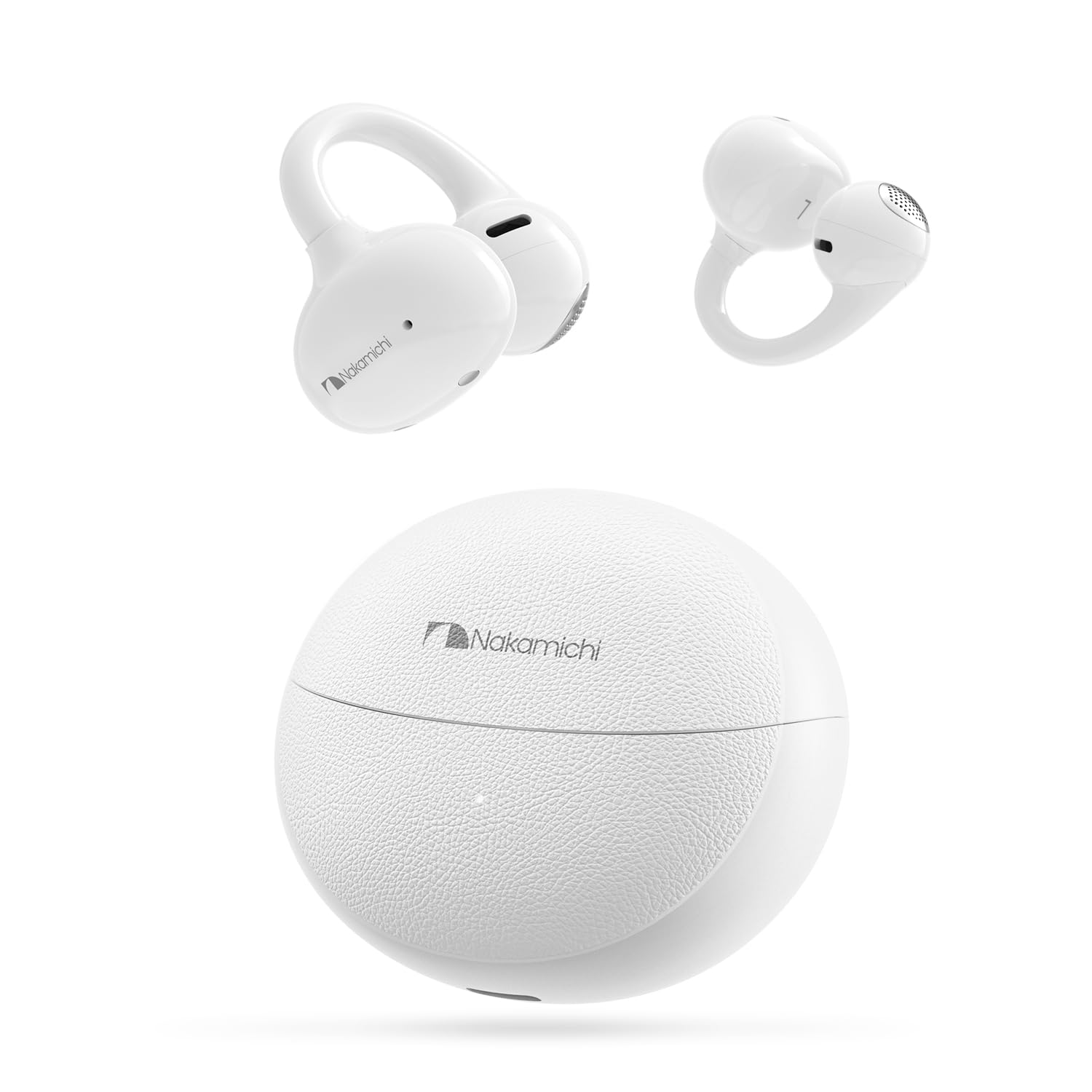 Nakamichi イヤーカフ型イヤホン Bluetooth 6.0 ENCノイズリダクション 最大18時間再生 ホワイト OP-TW211 | 音楽モード ゲームモード オープンイヤー マルチポイント 耳挟み式 耳を塞がない 音漏れ防止 ながら聴き ハンズフリー通話 軽量 ワイヤレスイヤホン