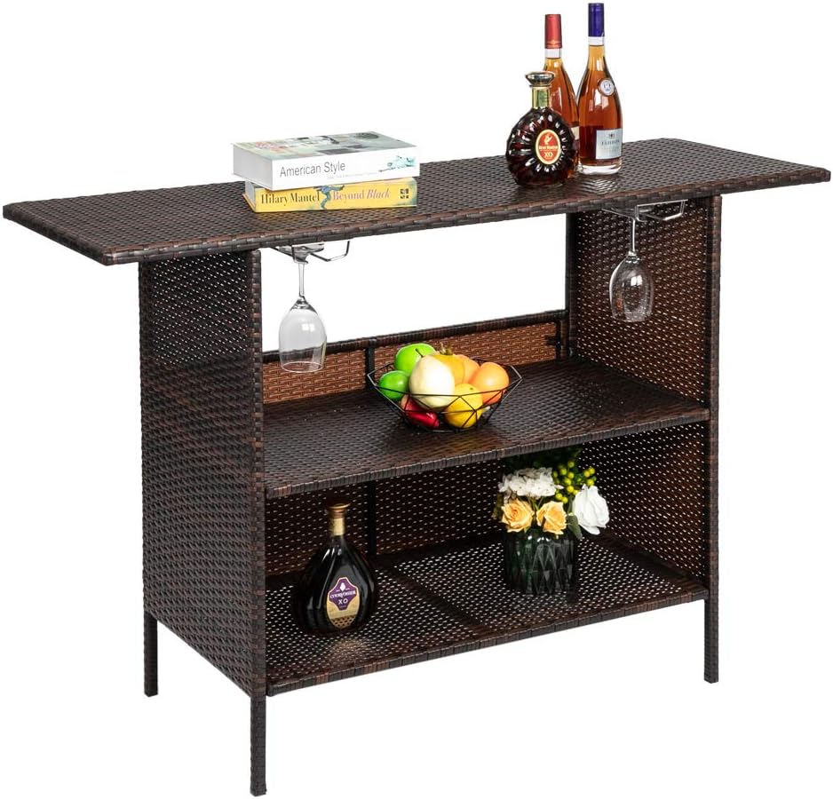 Storage 2 With Table Counter Bar Wicker Rattan Patio Outdoor HomVent 