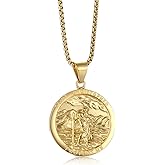 HETICA Saint Christopher Pendant Necklace, Stainless Steel Catholic Amulet Medal Protection Religious Amulet Jewelry for Men Women